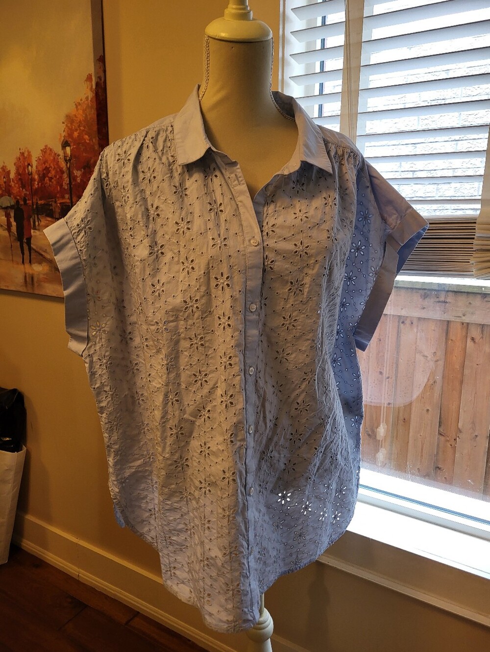 GAP Light Blue Eyelet Button-Front Top